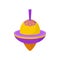 Purple-orange spinning top. Classic plastic whirligig. Children toy. Kids development game. Flat vector icon