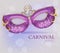 Purple ornamented mask close up Vector realistic. Stylish Masquerade Party. Mardi Gras card invitation. Night Party