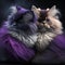 Purple pair of cute and romantic kittens. valentine\\\'s day concept