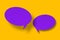 Purple paper cut speech balloon shape against a yellow background