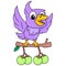 Purple parakeet in flight carrying berries for food, doodle icon image kawaii