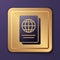 Purple Passport with biometric data icon isolated on purple background. Identification Document. Gold square button