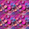 Purple, pink and blue liquid ink with realistic bubbles in slow blending flow mixing together. AI generative illustration