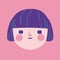 Purple and Pink Cute Girl Face Laptop Sticker