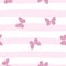 Purple pink glittering butterflies on striped background. Cute seamless pattern for girls.