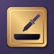 Purple Pipette icon isolated on purple background. Element of medical, cosmetic, chemistry lab equipment. Gold square