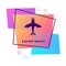 Purple Plane icon isolated on white background. Flying airplane icon. Airliner sign. Color rectangle button. Vector