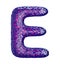 Purple plastic letter E with abstract holes. 3d