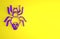 Purple Poisonous spider icon isolated on yellow background. Happy Halloween party. Minimalism concept. 3D render