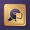 Purple Police helmet icon isolated on purple background. Military helmet. Gold square button. Vector
