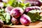 purple potatoes crop close-up selective soft focus, organic vegetables