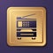 Purple Printer icon isolated on purple background. Gold square button. Vector Illustration