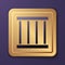 Purple Prison window icon isolated on purple background. Gold square button. Vector