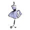 Purple puffy dress on mannequin. Illustration on white background