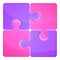 Purple puzzle icon, cartoon style