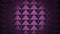 Purple pyramids in rows spinning in space, moving light on the surface creates geometric patterns. 3d abstract animated