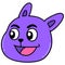 Purple rabbit head emoticon laughing, doodle icon image