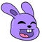 Purple rabbit head laughing happily. doodle icon drawing