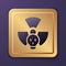 Purple Radioactive icon isolated on purple background. Radioactive toxic symbol. Radiation hazard sign. Gold square