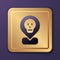 Purple Radioactive in location icon isolated on purple background. Radioactive toxic symbol. Radiation Hazard sign. Gold