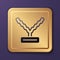 Purple Rapper chain icon isolated on purple background. Gold square button. Vector