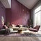 Purple recliner chair on gray carpet. Interior design of modern living room. Created with generative AI