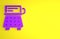 Purple Retro typewriter and paper sheet icon isolated on yellow background. Minimalism concept. 3D render illustration