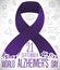 Purple Ribbon with Doodles like Memories in World Alzheimer`s Day, Vector Illustration