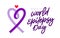 Purple ribbon in the form of a sweet heart. A postcard for World Epilepsy Day, March 26. Brain disease