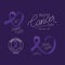 Purple ribbon stranger together and support text of world cancer day vector design