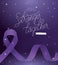 Purple ribbon and stranger together text of world cancer day vector design