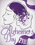 Purple Ribbon and Woman Drawing for World Alzheimer`s Day, Vector Illustration