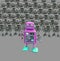 Purple robot ahed of the crowed