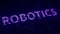 Purple ROBOTICS word made with flying luminescent particles. Loopable 3D rendering