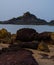 Purple rocks on a seascape