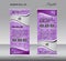 purple Roll up banner template vector, stand, flyer design, banner design, polygon background