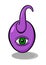Purple, round shaped monster with one green eye and one tentacle.