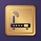 Purple Router and wi-fi signal icon isolated on purple background. Wireless ethernet modem router. Computer technology