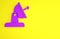 Purple Satellite dish icon isolated on yellow background. Radio antenna, astronomy and space research. Minimalism