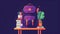 Purple school backpack on a purple background, generative AI.