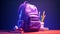 Purple school backpack on a purple background, generative AI.