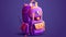 Purple school backpack on a purple background, generative AI.