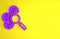 Purple Search for money icon isolated on yellow background. Minimalism concept. 3D render illustration