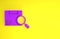 Purple Search package icon isolated on yellow background. Parcel tracking. Magnifying glass and cardboard box. Logistic