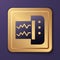 Purple Seismograph icon isolated on purple background. Earthquake analog seismograph. Gold square button. Vector