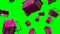 Purple shopping baskets on green chroma key screen background.
