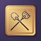 Purple Shovel icon isolated on purple background. Gardening tool. Tool for horticulture, agriculture, farming. Gold