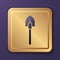 Purple Shovel icon isolated on purple background. Gardening tool. Tool for horticulture, agriculture, farming. Gold