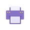 Purple simple printer with paper page for typing text vector illustration. Printout document list