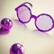 Purple sixties glasses with mini disco ball earrings